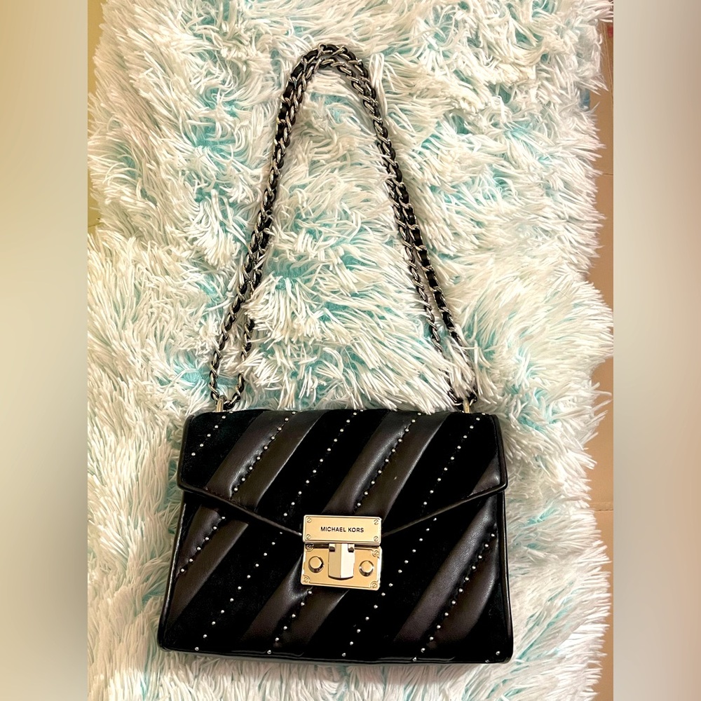 Michael Kors Black Studded Leather Shoulder Bag